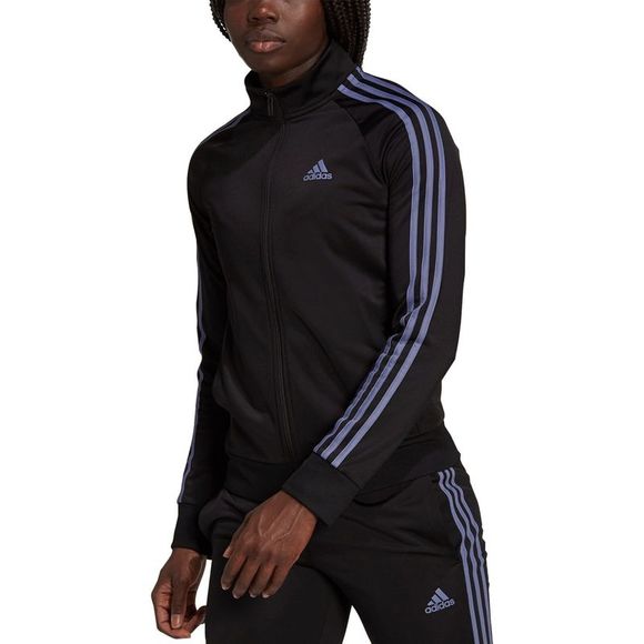 adidas Womens 3-Stripe Tricot Track Jacket,Black/Violet,X-Small